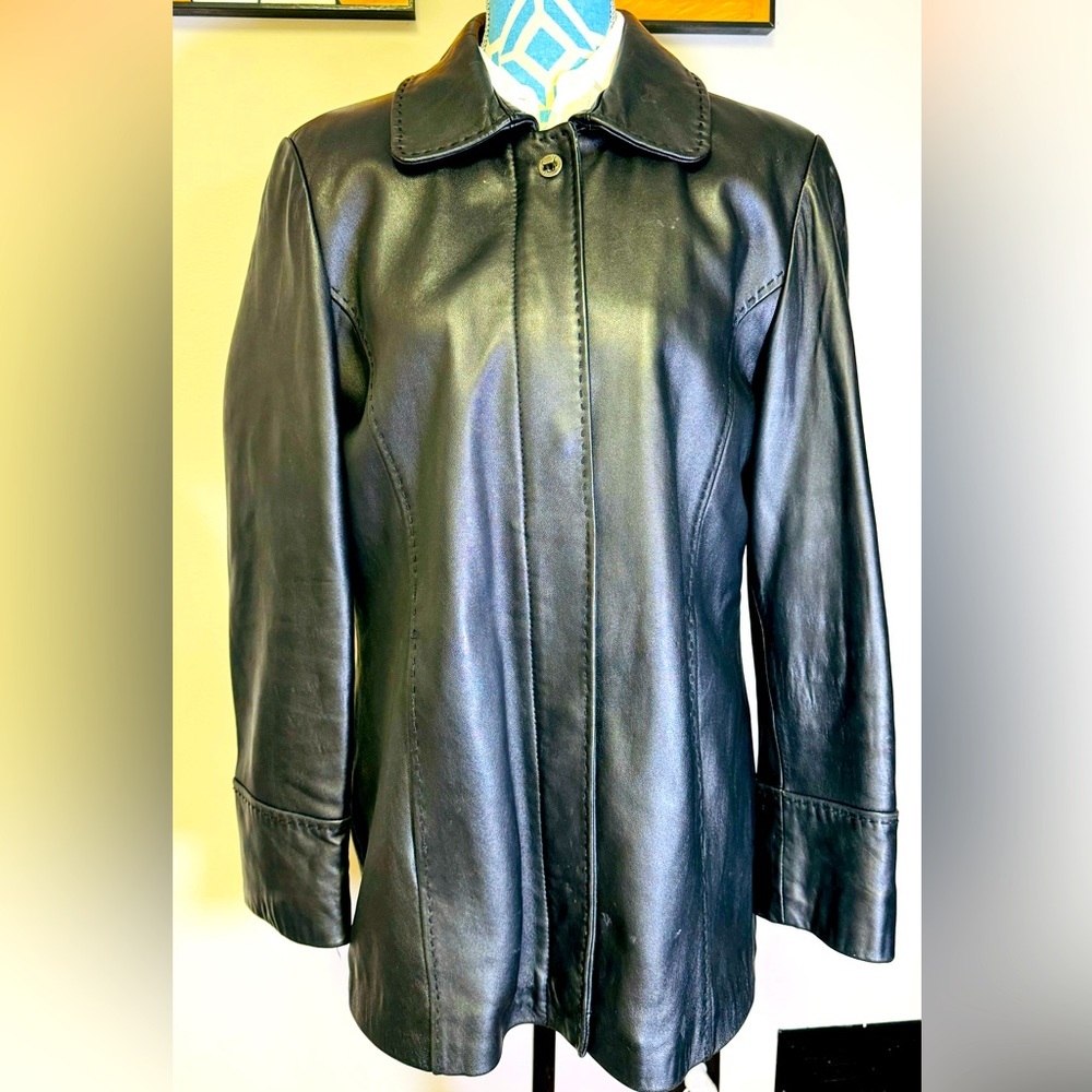 CALVIN KLEIN Leather Jacket women Size Large Full Zipper